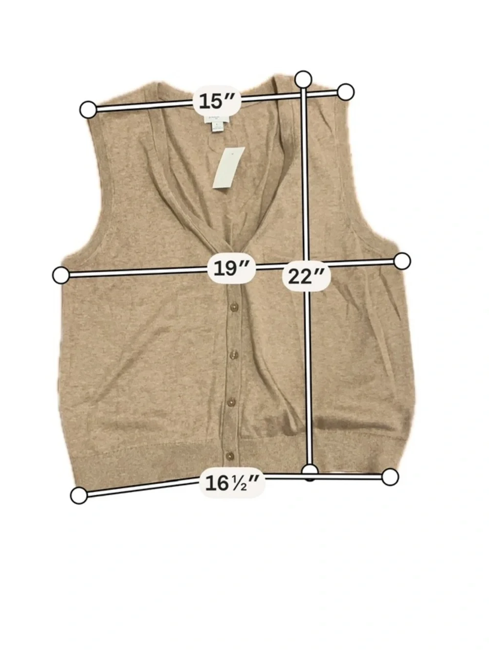 J.Crew Sleeveless Button Front Sweater Vest Women's Large Taupe Quiet Luxury
